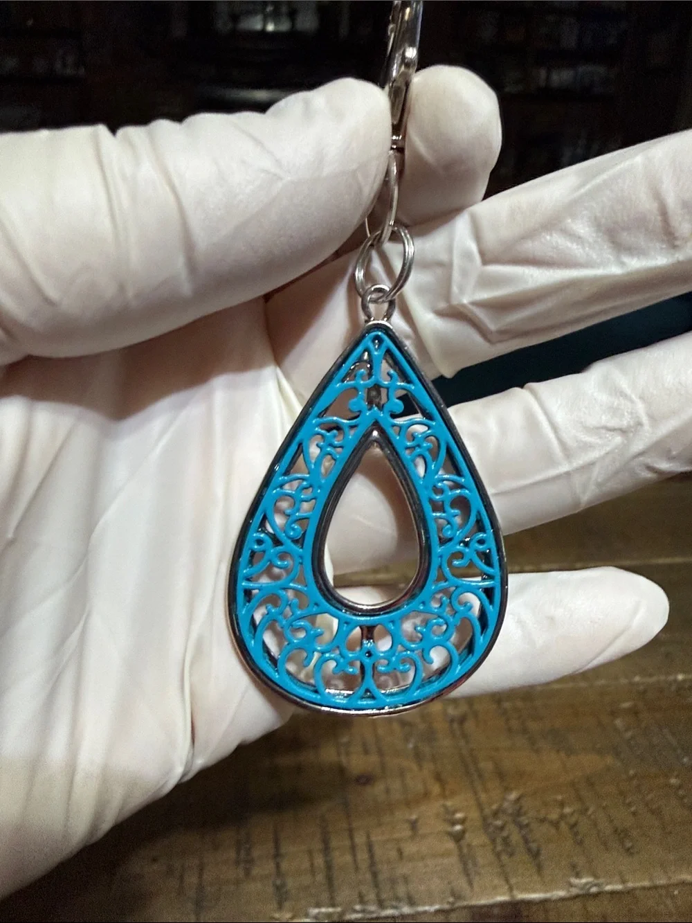 Blue Filigree Teardrop Dangle keychain